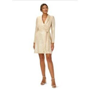 Adrianna Papell Women's GOLD Metallic-Knit Tuxedo Dress Size 14